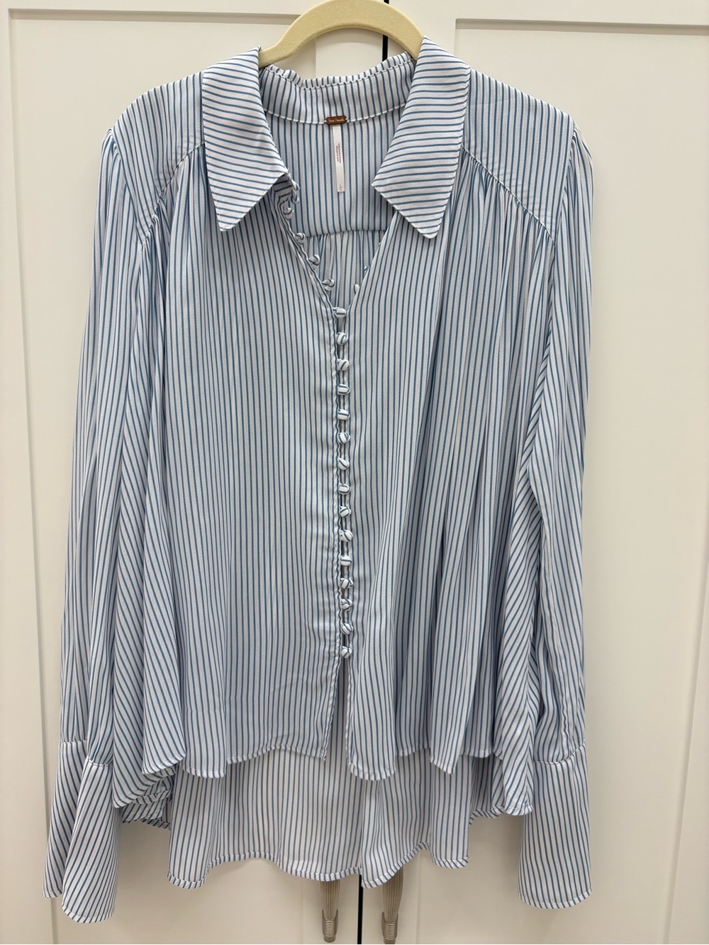 Free People Light Blue & White Striped Button-Front Blouse